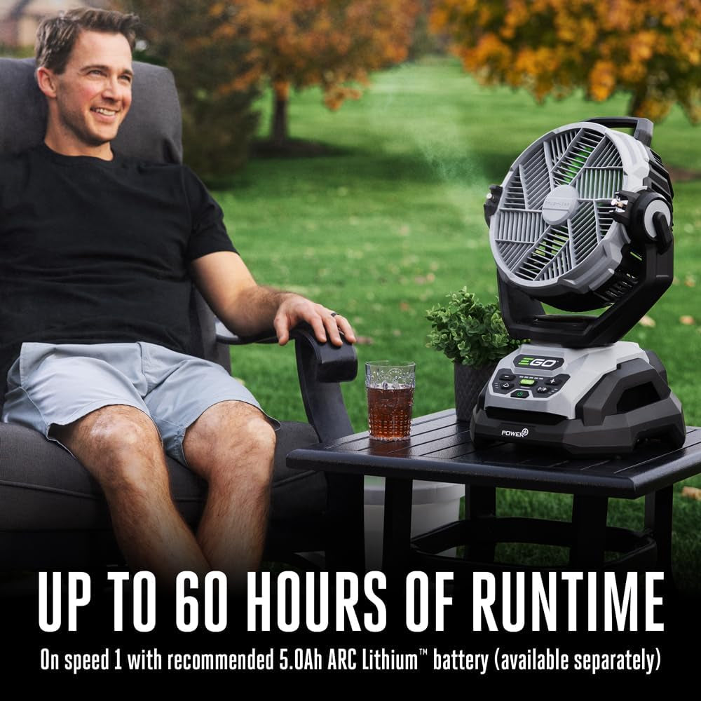 Portable Misting Fan, Compact, Outdoor Electric 10" 6 Speed Fan, Battery and Charger Not Included - FN1000