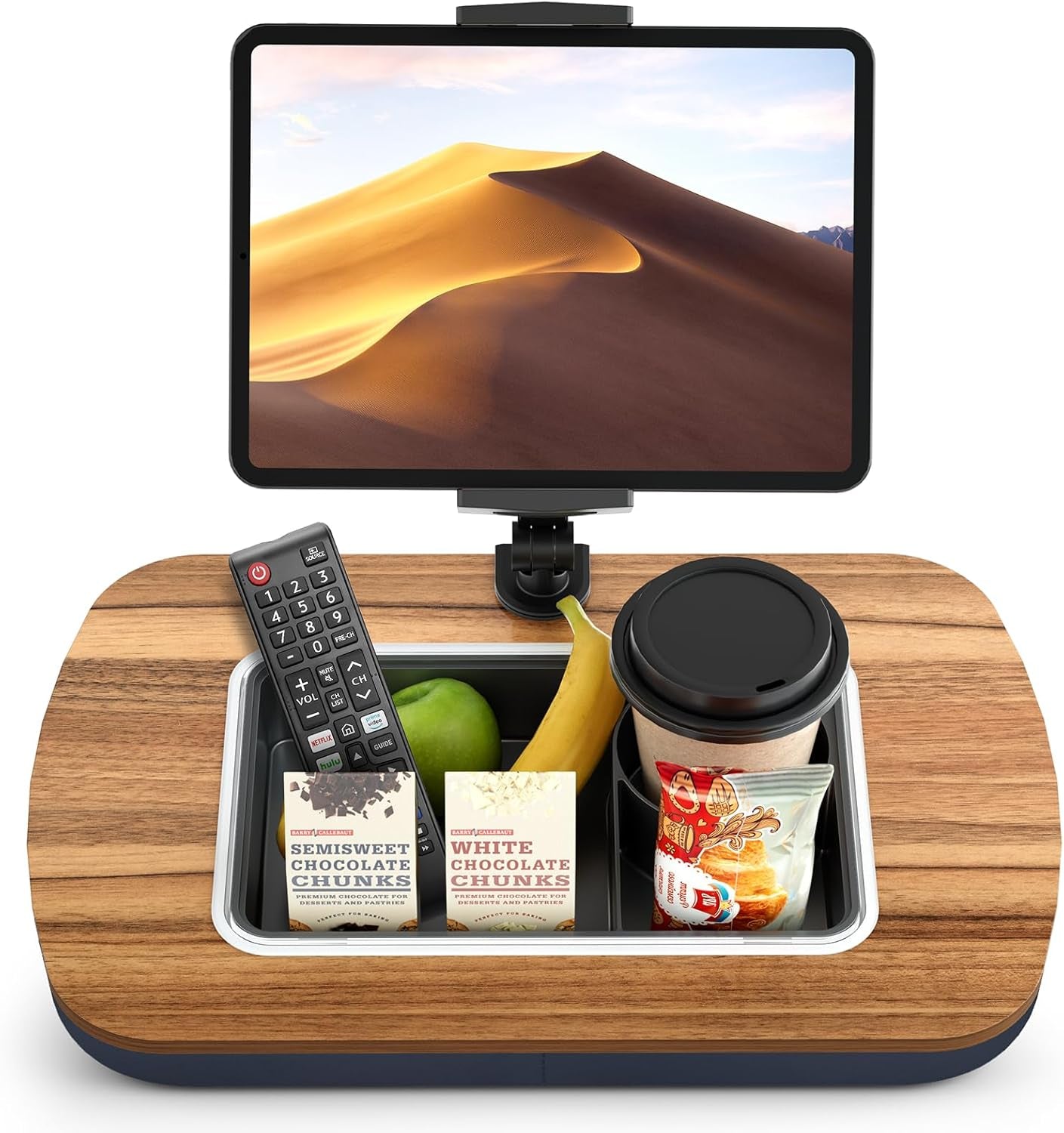 Lap Beanbag Tablet Pillow Stand,Adjustable Ipad Holder with Snack Bowl,360° Rotating Clip for 4.7-13" Kindle,Phone,Tablet.Ideal for Hands-Free Reading and Relaxation on Bed,Couch,Recliner,Gray