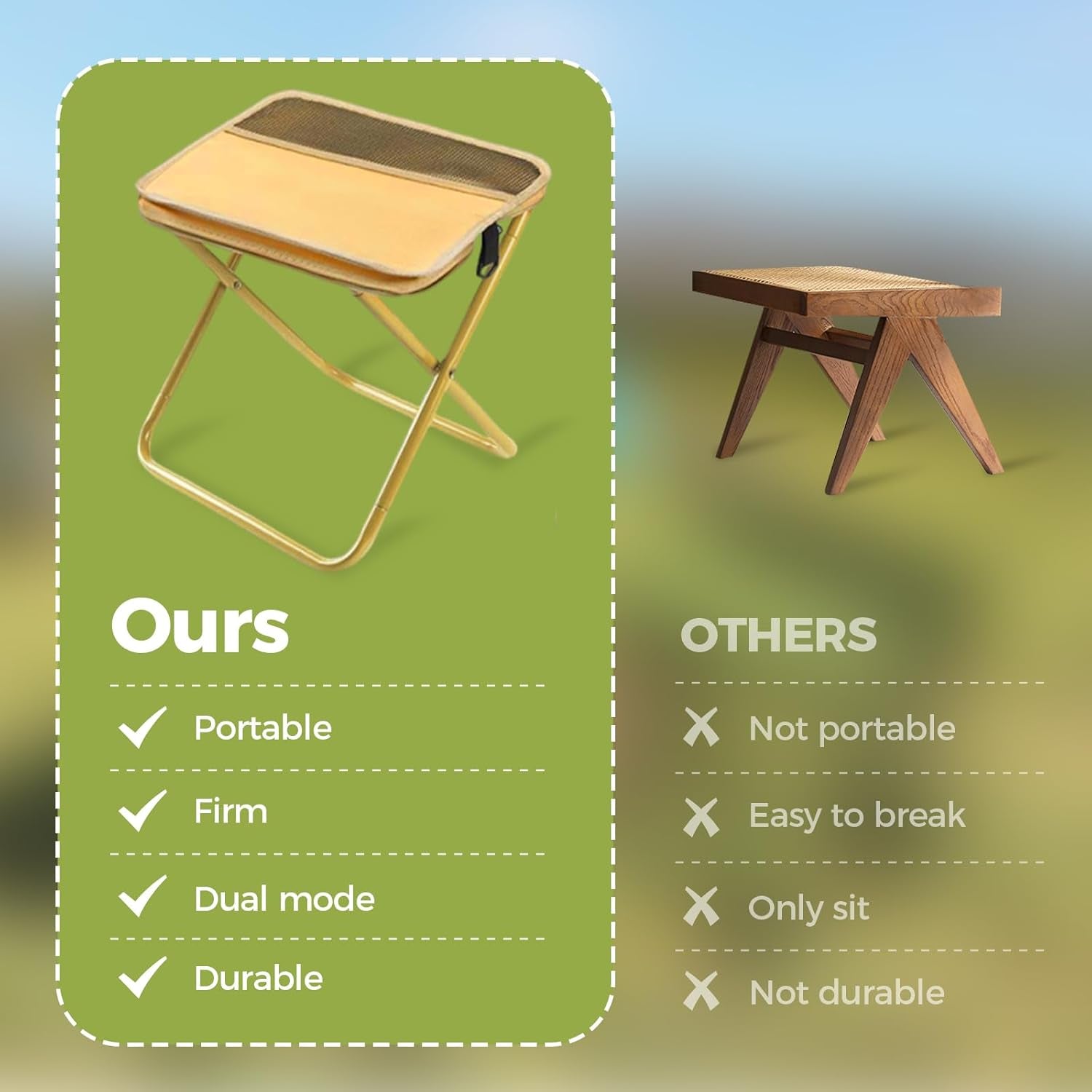 2025 New Portable Stool for Mountaineering and Hiking, Lightweight Foldable Stool with Carrying Bag, Outdoor Footstool for Picnic Hiking Fishing (#Khaki, Large)