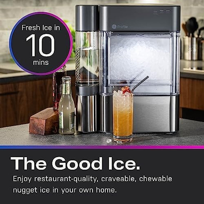 GE  Opal 2.0 XL with 1 Gallon Tank, Chewable Crunchable Countertop Nugget Ice Maker, Scoop Included, 38 Lbs in 24 Hours, Pellet Ice Machine with Wifi & Smart Connected, Stainless Steel