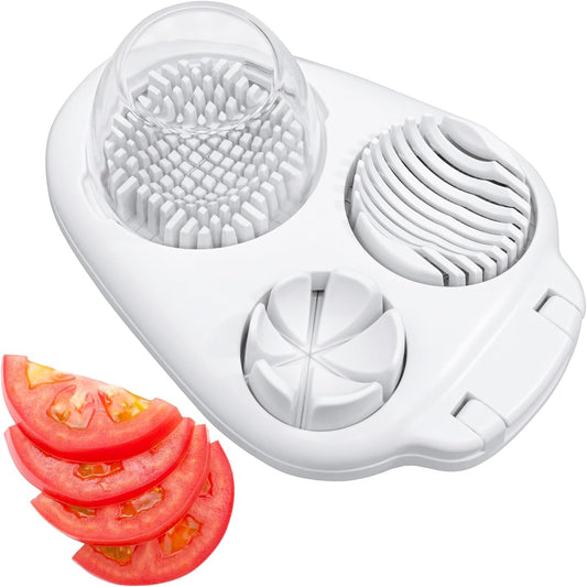 Egg Slicer for Hard Boiled Eggs - 3 Slice Modes Egg Cutter, Heavy Duty, Stainless Steel Dicer - Kitchen Chopper Tool for Strawberry, Mushroom, Grape, Cherry Tomato - White