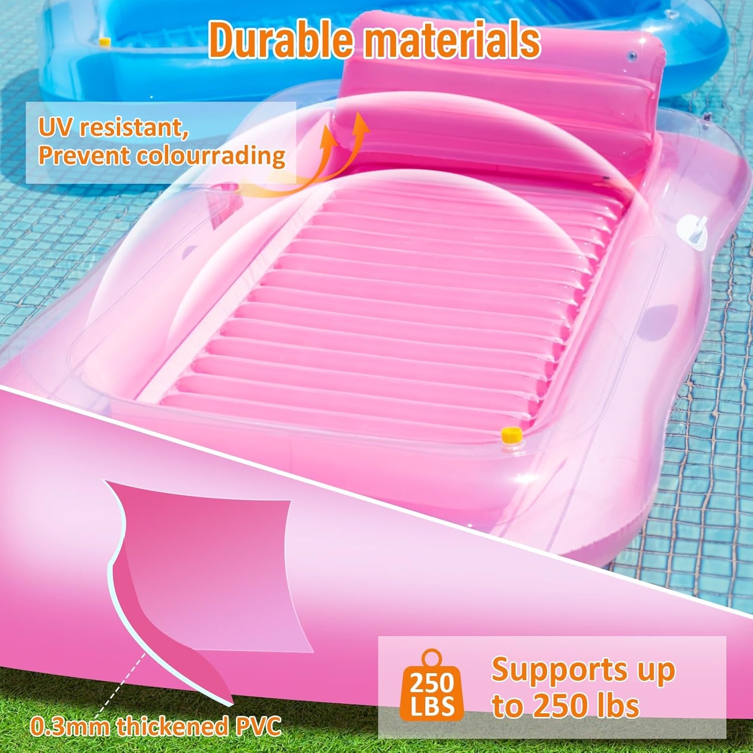 Inflatable Tanning Pool Lounger Float with Sprinkler, 78" X 48" Pool Floats Adult with Pillow, 3 in 1 Blow up Tanning Bed, Suntan Tub Raft Floatie for Pools, Beach, Backyard Summer Water Party