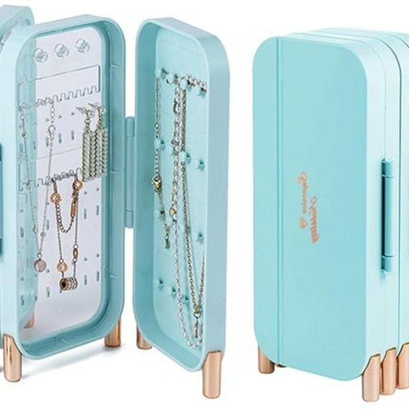 Foldable Jewelry Organizer Box for Women - 4-Layer Dustproof Earring Organizer & Rings Organizer with Mirror, Space-Saving Design
