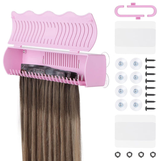 Hair Extension Holder Stand for Styling, 4 Installation Modes with Tool, Pink Hair Extension Holder Designed to Securely Hold Your Extensions for Washing, Styling, Packing and Storing