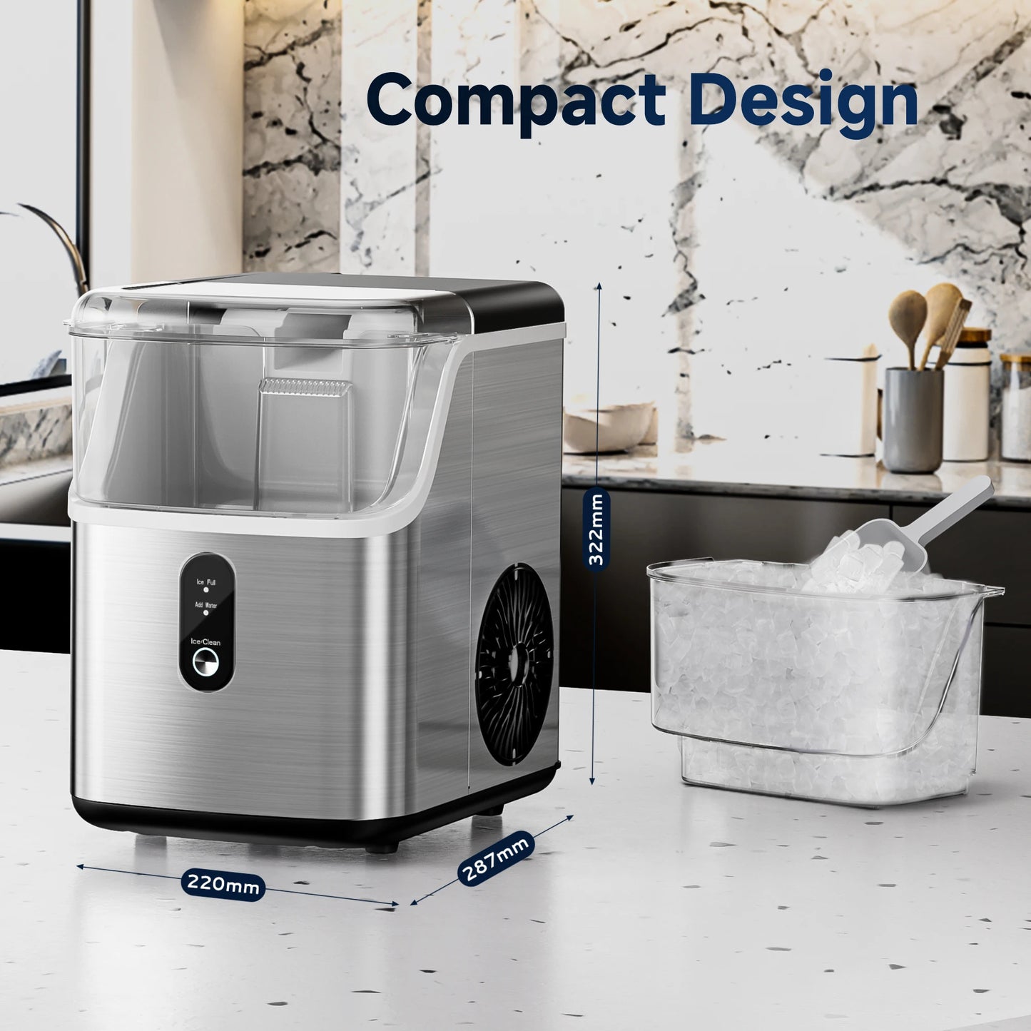 Nugget Ice Maker with Basket and Scoop,35Lbs/24Hour Soft Ice, Self-Cleaning, Portable Ice Maker for Home,Kitchen,Office