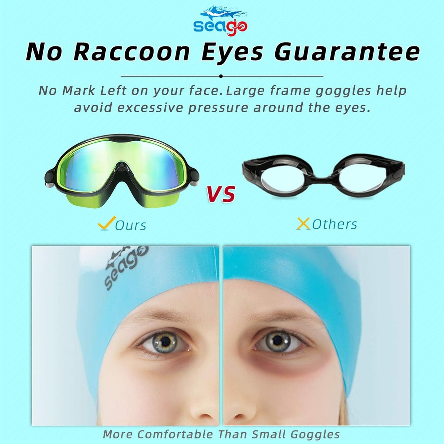 Swim Goggles 2 Pack Anti-Fog Anti-Uv Wide View Swimming Goggles for Kids 3-15