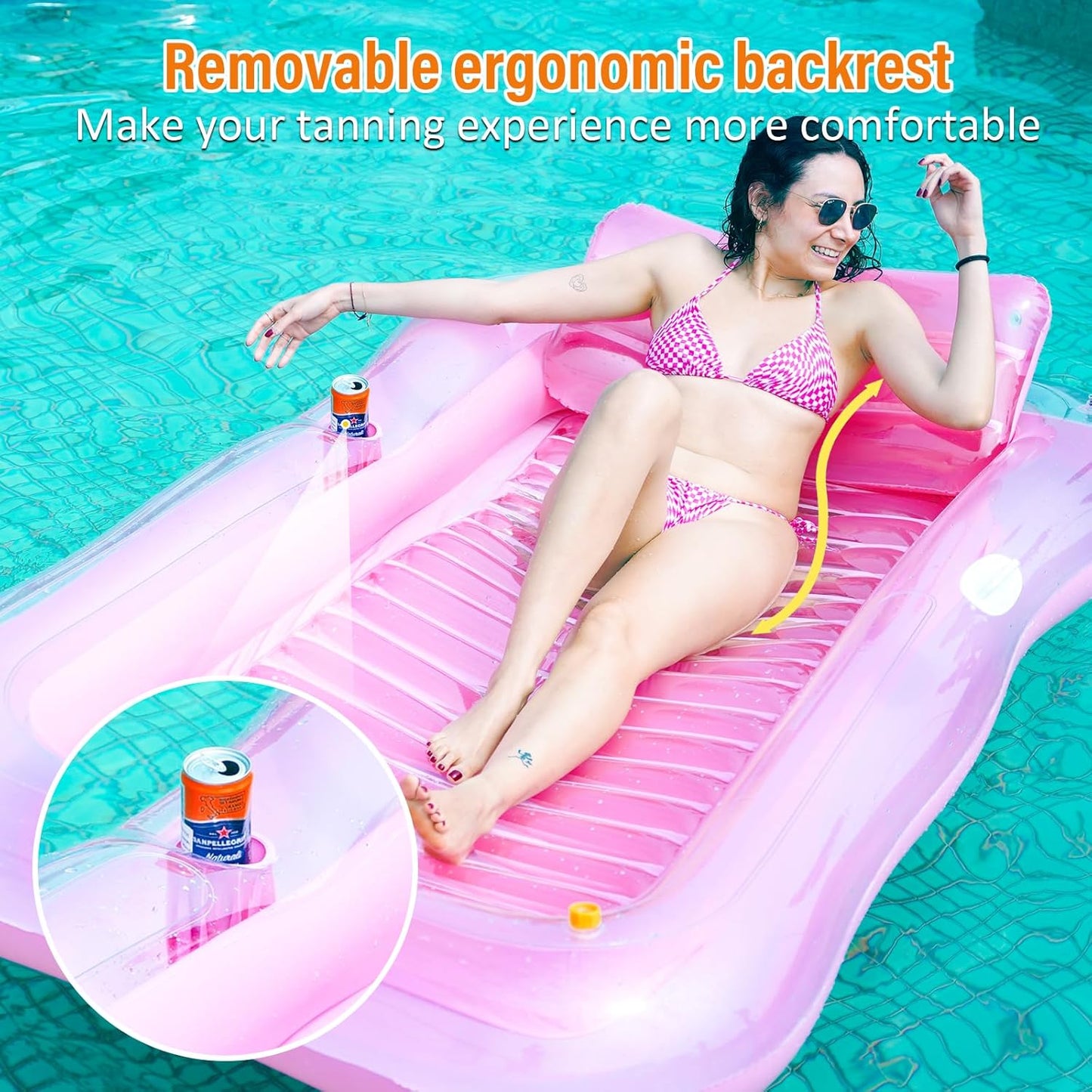Inflatable Tanning Pool Lounger Float with Sprinkler, 78" X 48" Pool Floats Adult with Pillow, 3 in 1 Blow up Tanning Bed, Suntan Tub Raft Floatie for Pools, Beach, Backyard Summer Water Party