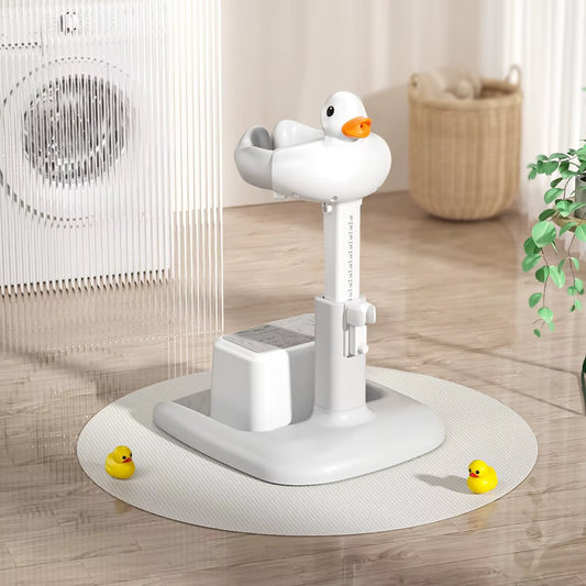 Portable Non-Slip Duck Shaped Baby Bath Racks Shower Helper Handle Adjust Length Stand Themselves for Standing Toddler Shower