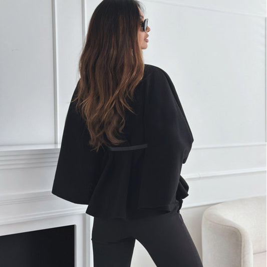 Women’s Stand Collar Batwing Sleeve Cloak Jacket with Belt