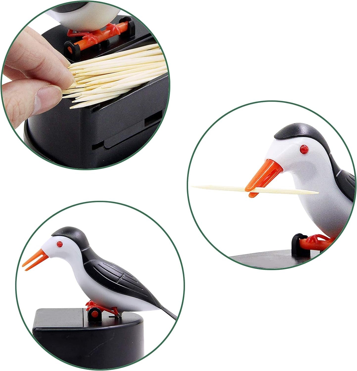 Little Bird Toothpick Dispenser, Creative Push-Type Toothpick Bird Dispenser, Toothpick Holder. (Black)