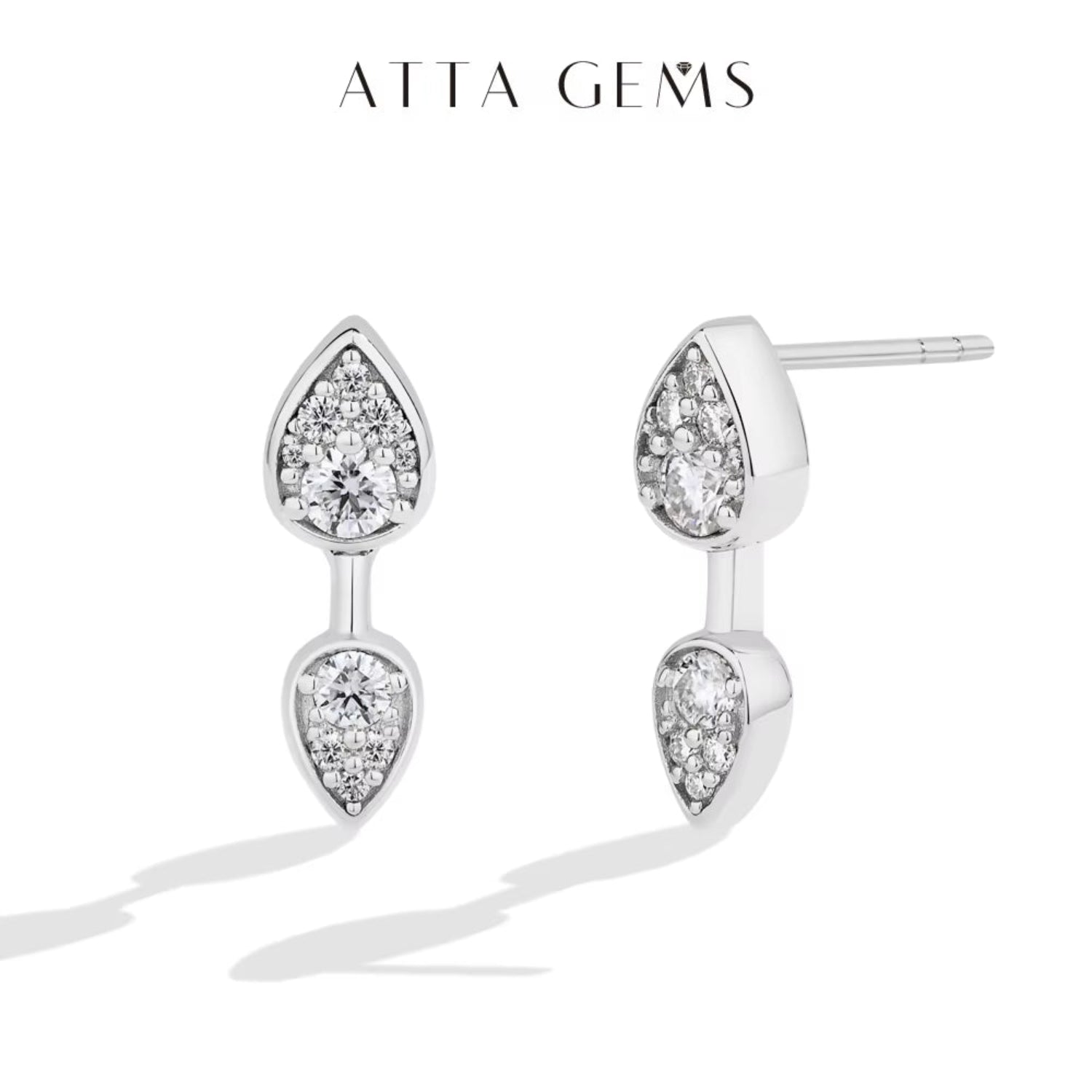 Elegant teardrop stud earrings with sparkling moissanite diamonds in 925 sterling silver