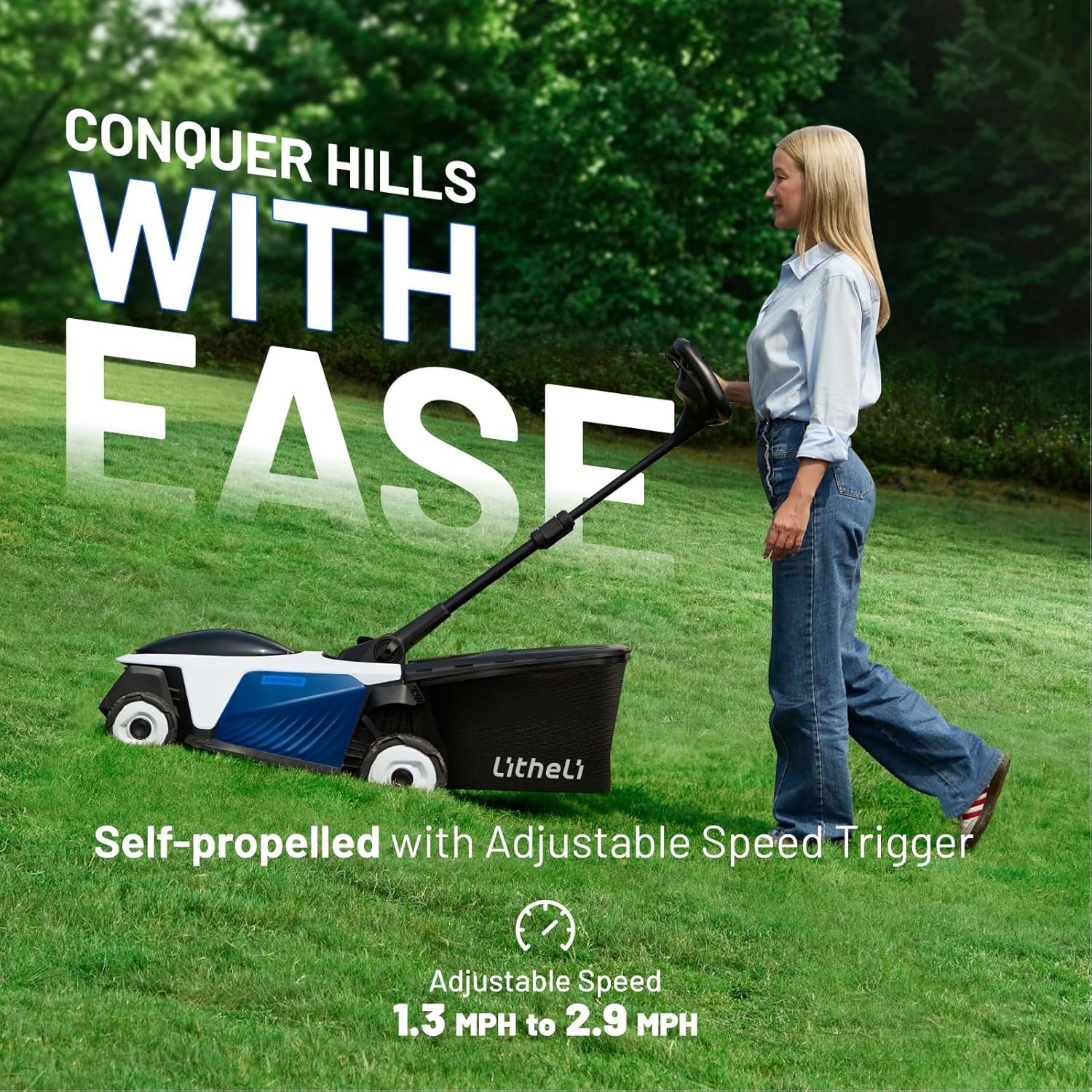 Foldable T-shaped handle for compact mower storage