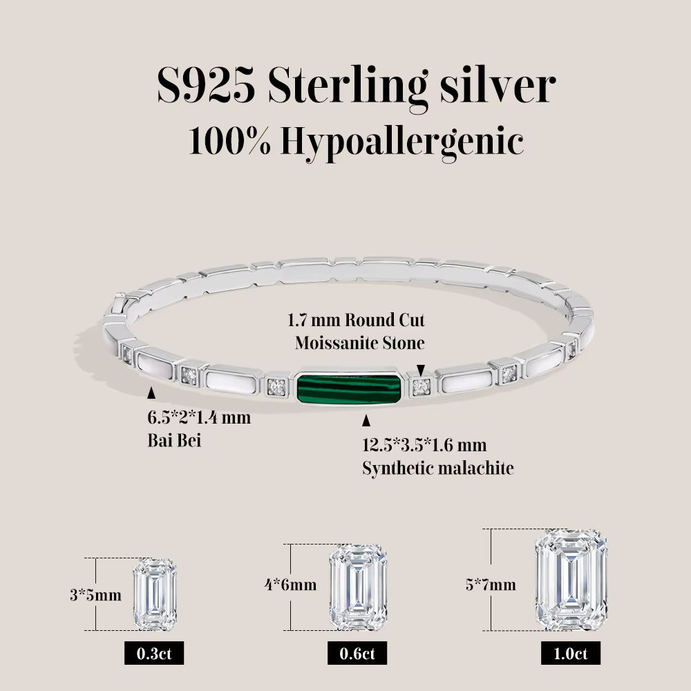 Green malachite moissanite bangle 925 silve