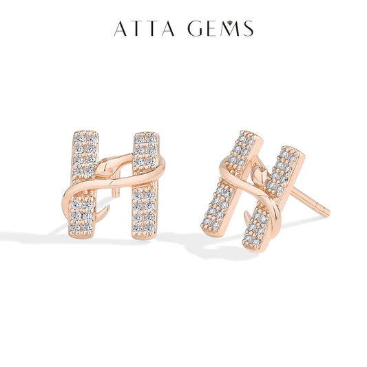 H-letter snake earrings with moissanite