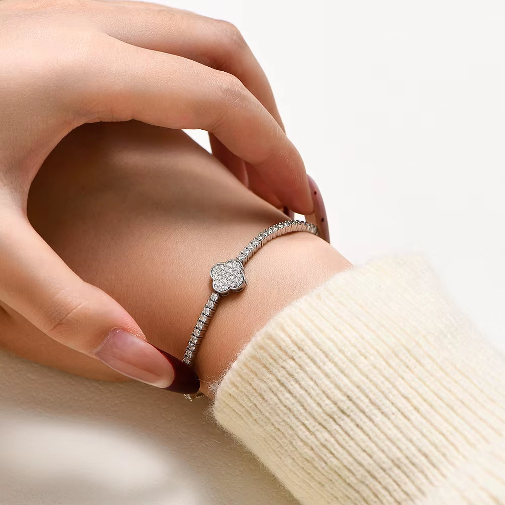 Moissanite tennis bracelet in professional velvet jewelry bag, perfect for gifting
