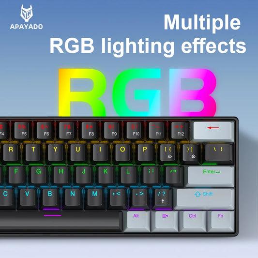 APAYADO K61 60% Mini Gaming Keyboard RGB Wired 61-Key