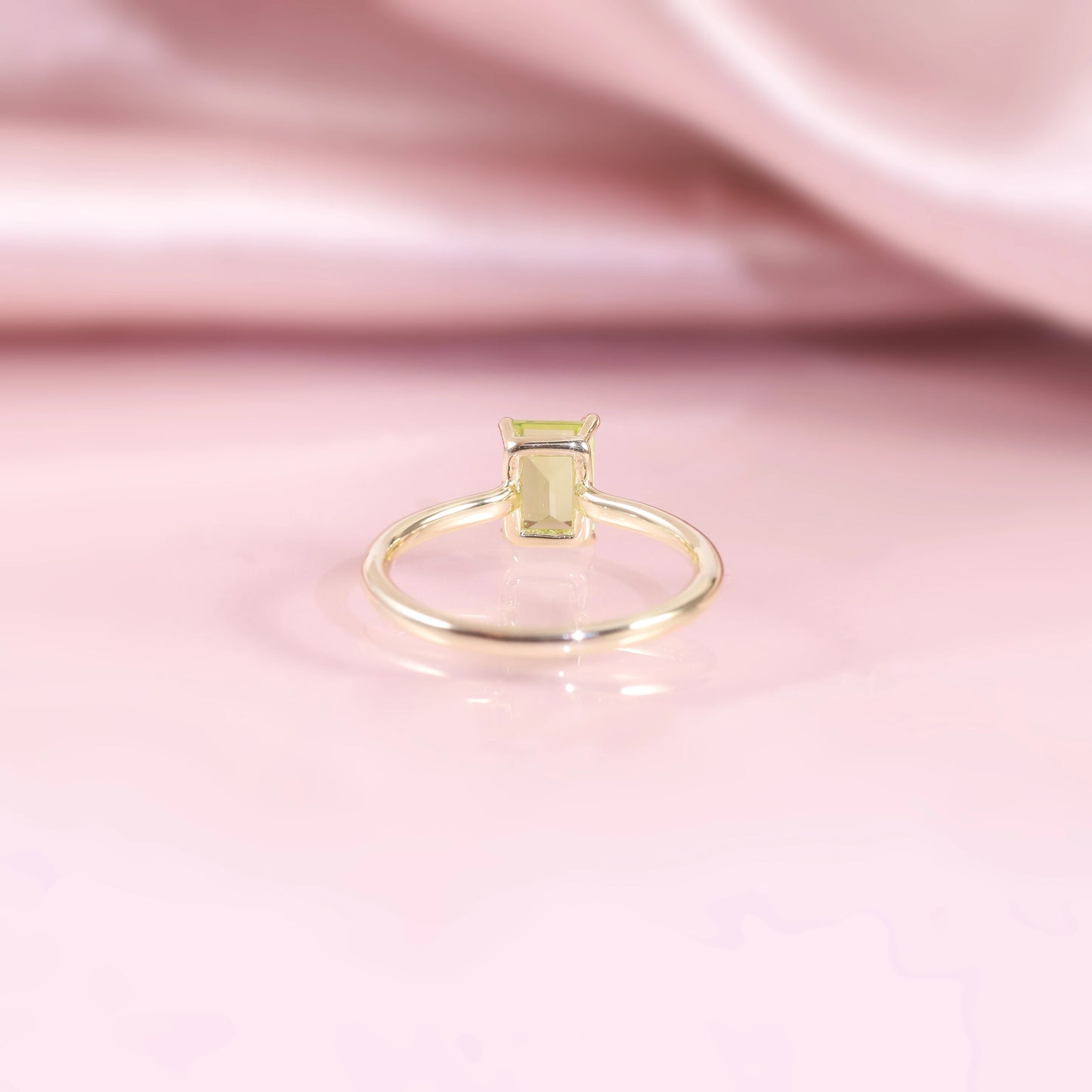 18K Gold Plated Silver Octagon 5X7Mm 1.46Ct Peridot Birthstone Solitaire Eagle Prongs Engagement Rings Gift for Her