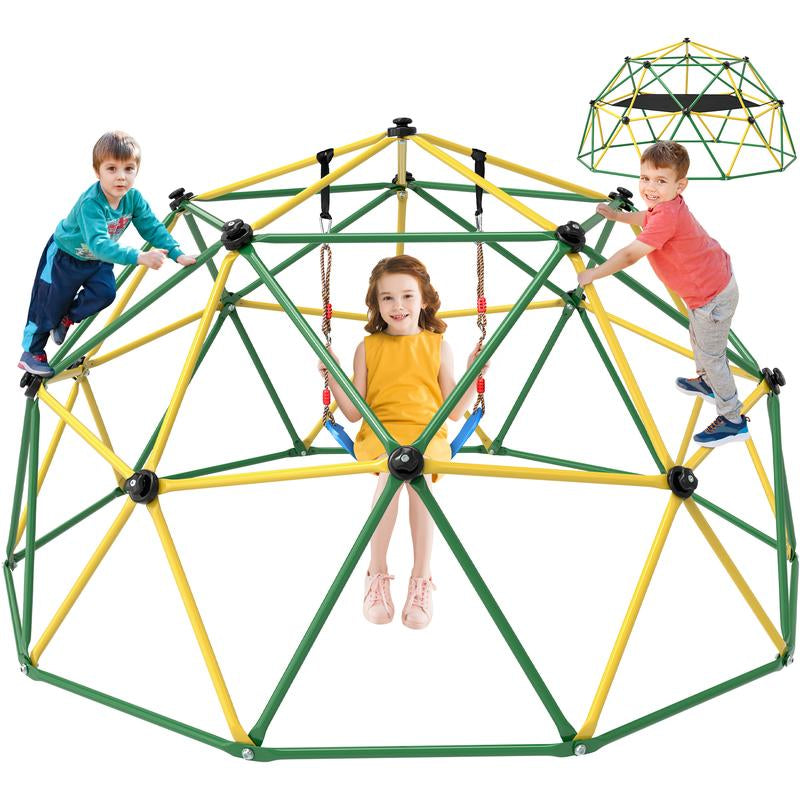 Bearbro 10Ft Climbing Frame Swing Set with Saucer Swing,Included Hammock(Blue and Green Not Included), Jungle Gym for Kids Outdoor Backyard, Supports 800Lbs, Easy Asssembly, Rust-Resistant