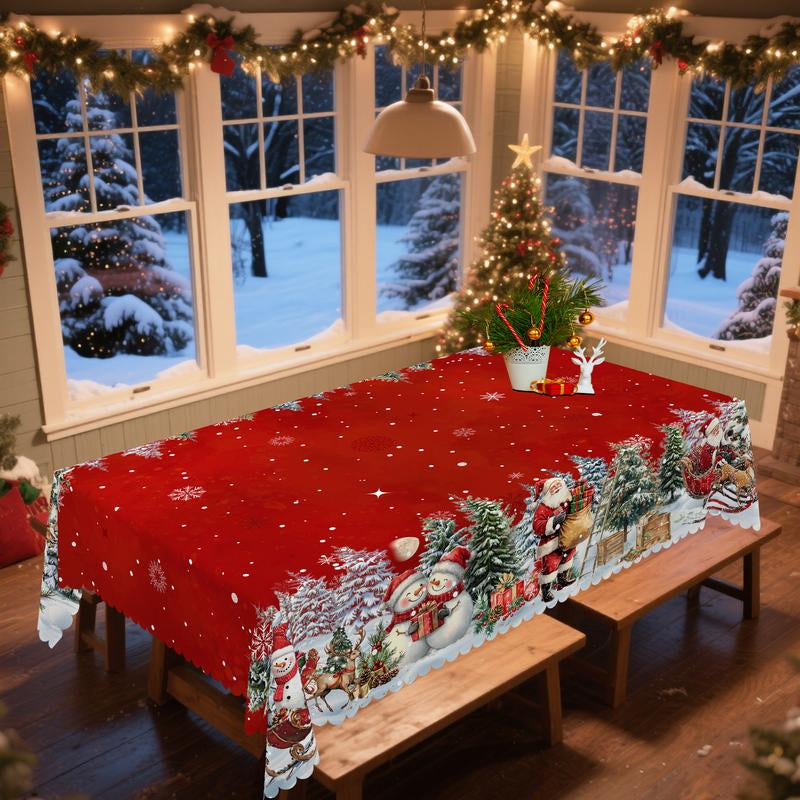 QUNTUE Christmas Red Tablecloth, 2025 Party Decoration, Suitable for New Year, Garden Parties, Kitchen Accessories, Room and Outdoor Decoration, Gifts for Friends, Available in Various Sizes for Rectangular and round Tablecloths