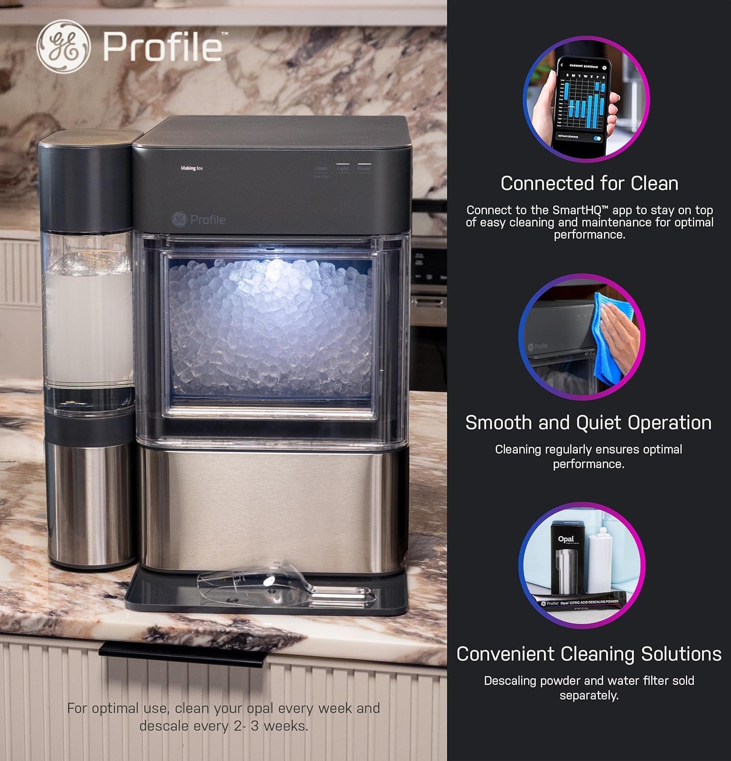 GE  Opal 2.0 XL with 1 Gallon Tank, Chewable Crunchable Countertop Nugget Ice Maker, Scoop Included, 38 Lbs in 24 Hours, Pellet Ice Machine with Wifi & Smart Connected, Stainless Steel