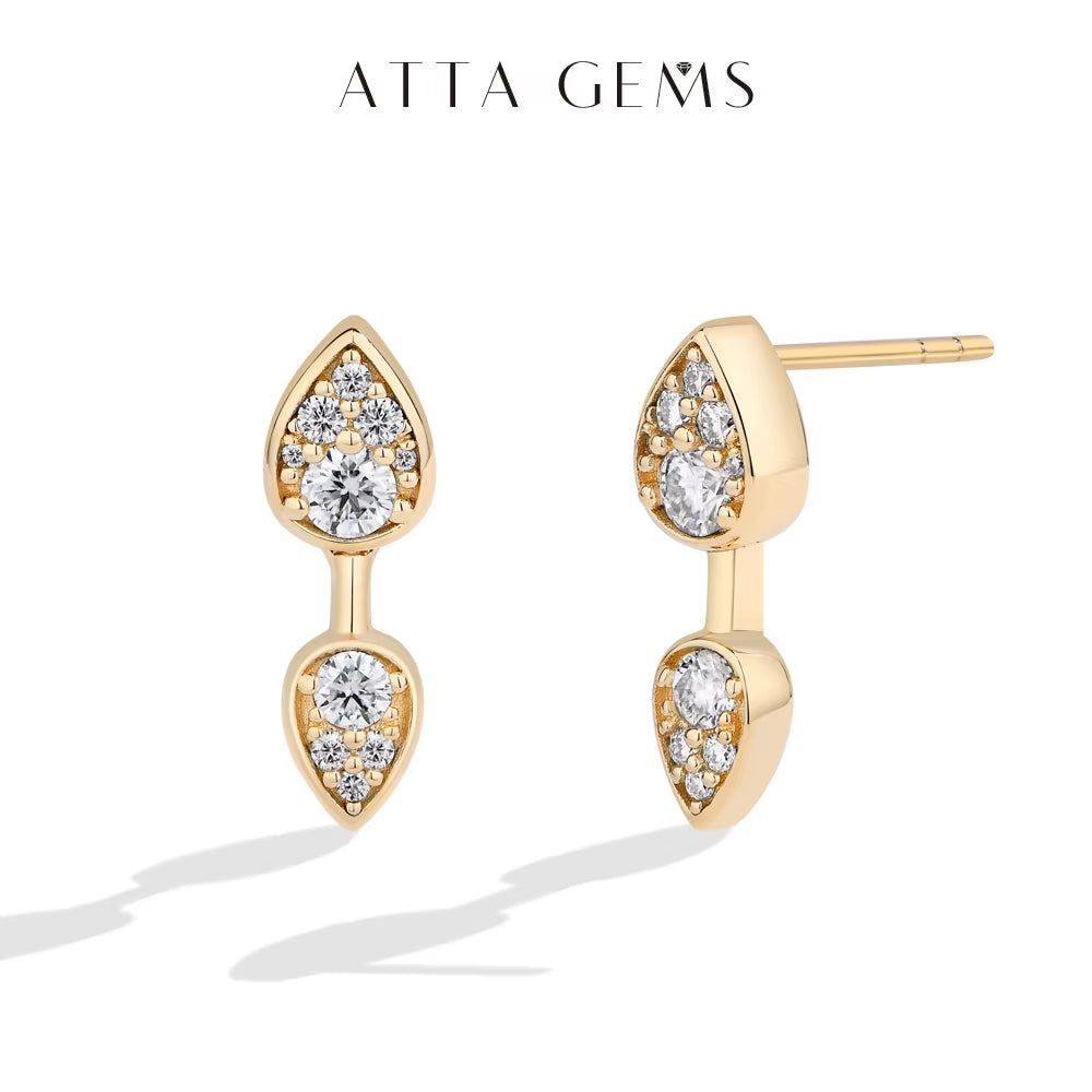 Classic Full Moissanite Stud Earring Double Teardrop Design S925 Sterling Silver 18Kgold Plated for Women Party Jewelry