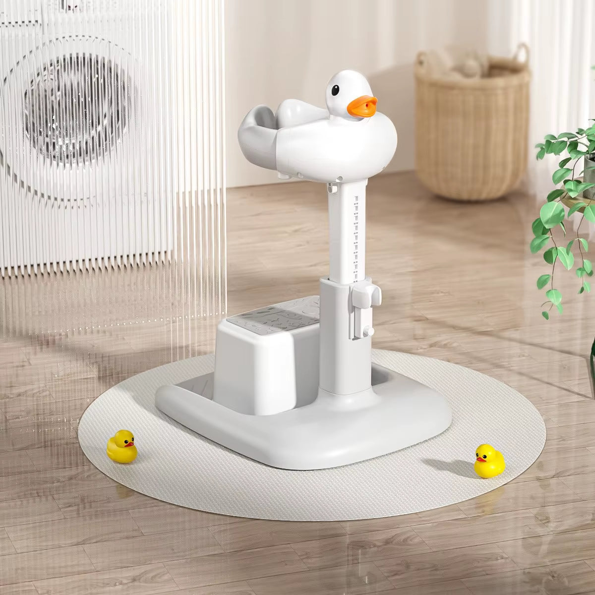 Portable Non-Slip Duck Shaped Baby Bath Racks Shower Helper Handle Adjust Length Stand Themselves for Standing Toddler Shower