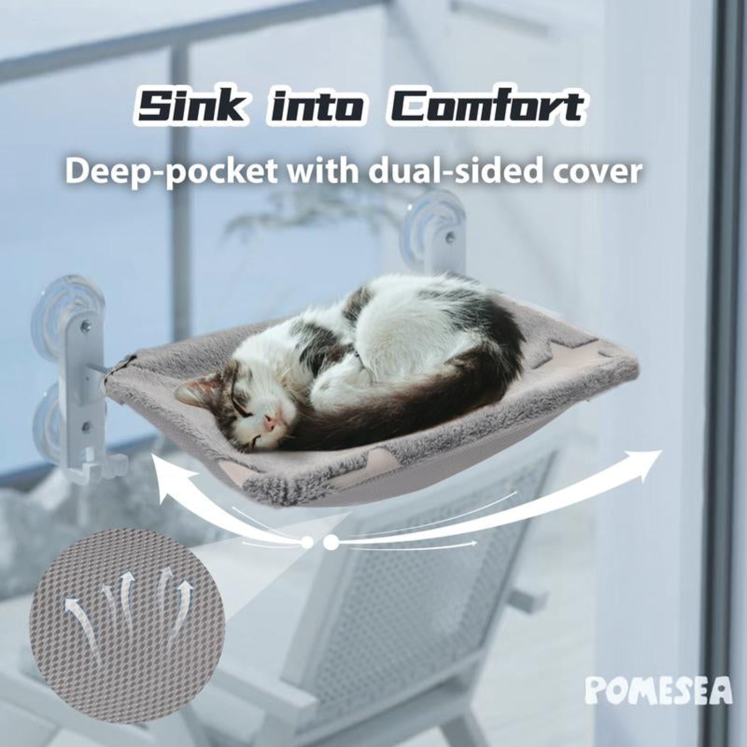 【POMESEA Cat Window Perch】Sunbathing Hammock with Hook Design,Glow in the Dark,Double-Sided Fabric Cover, Foldable Window Seat for Large Cats