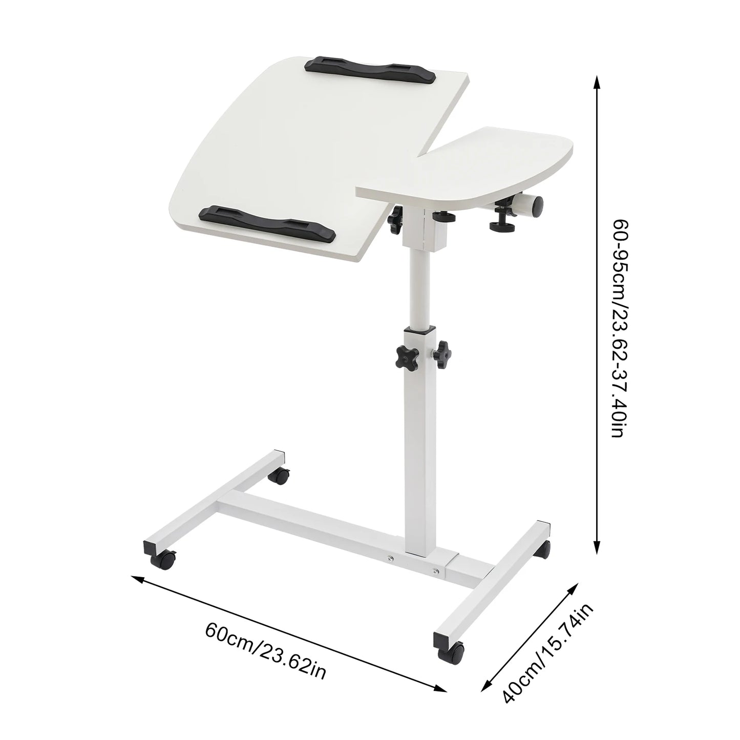 Height Adjustable White Computer Desk Stand with Wheels Adjustable Rolling Laptop Table Suitable for Bedroom, Living Room, Study