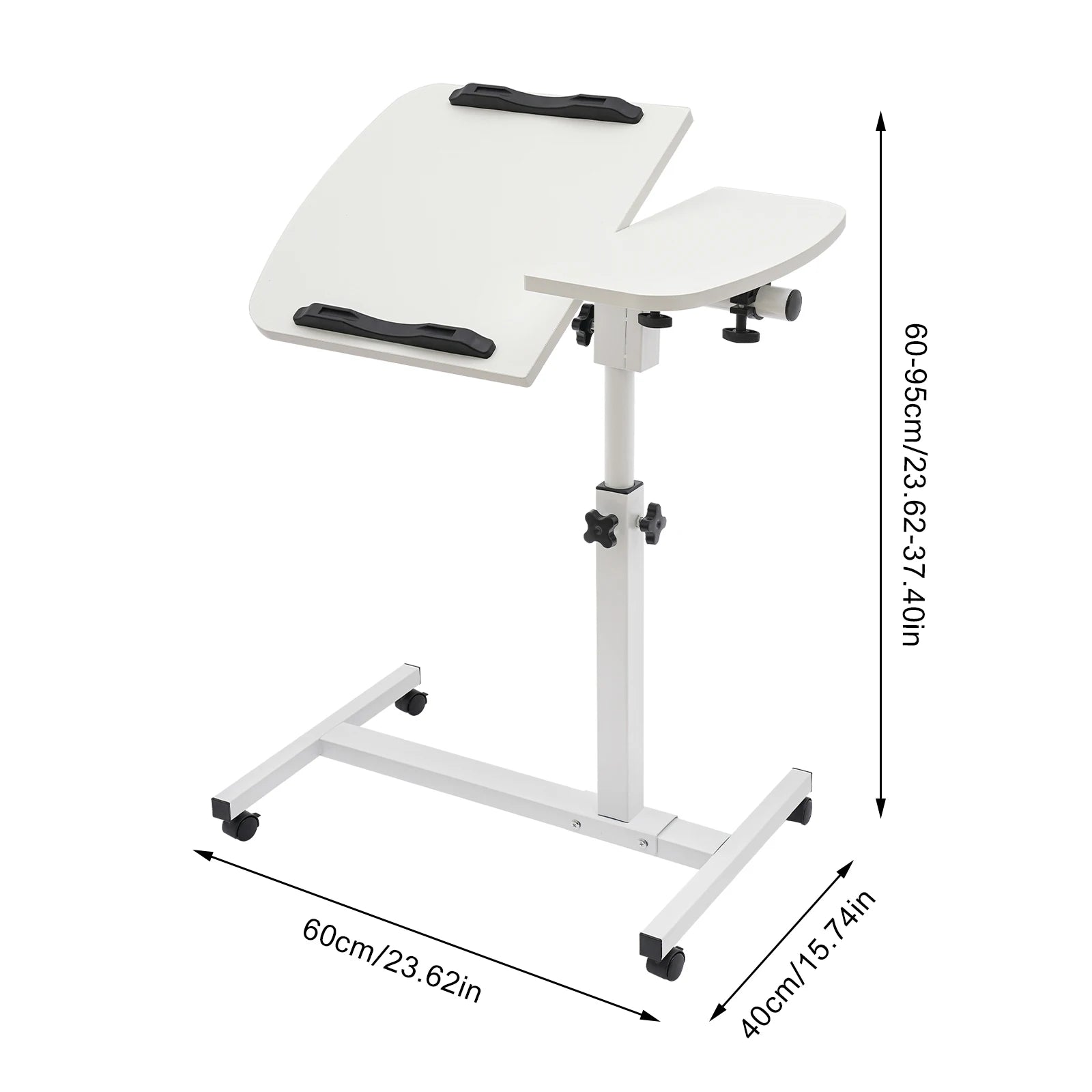 Height Adjustable White Computer Desk Stand with Wheels Adjustable Rolling Laptop Table Suitable for Bedroom, Living Room, Study