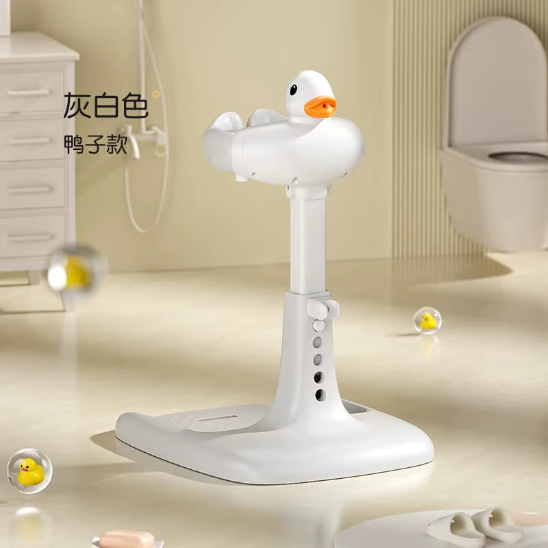 Portable Non-Slip Duck Shaped Baby Bath Racks Shower Helper Handle Adjust Length Stand Themselves for Standing Toddler Shower