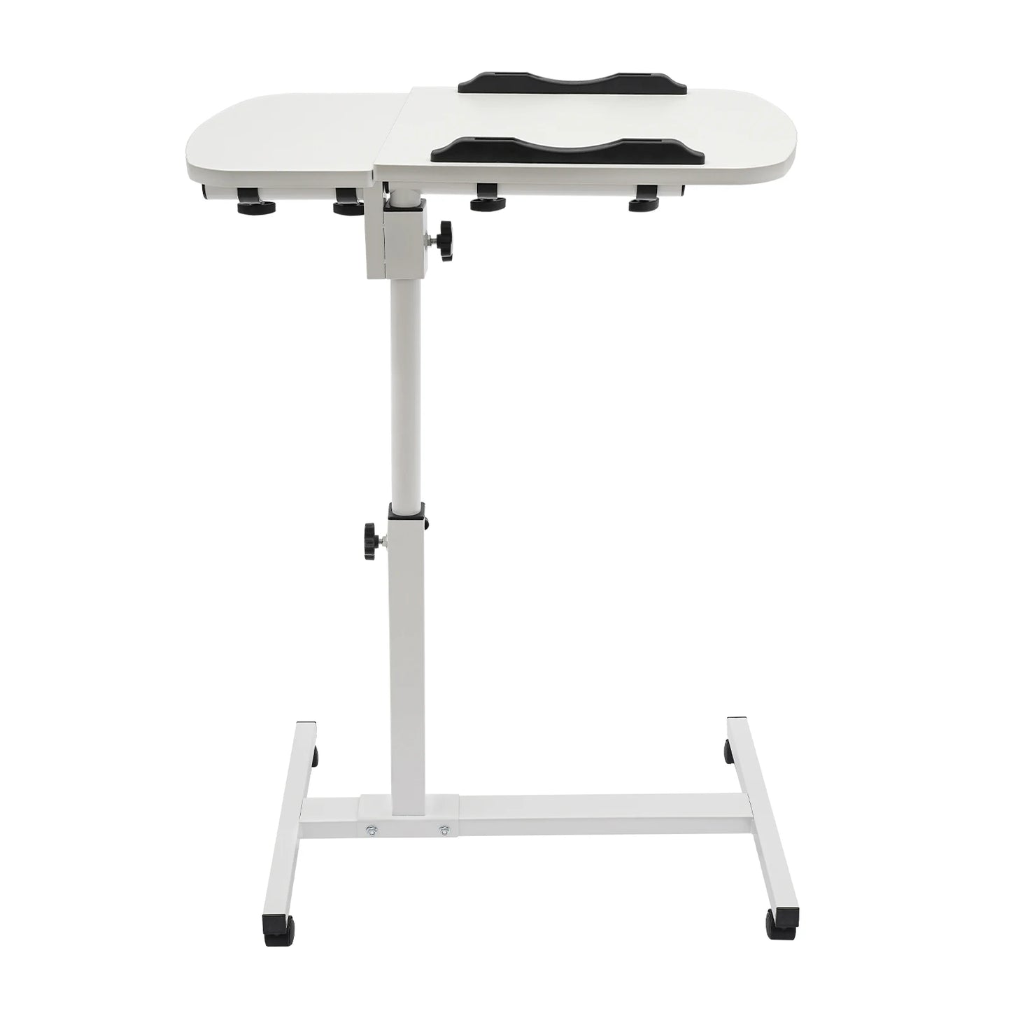 Height Adjustable White Computer Desk Stand with Wheels Adjustable Rolling Laptop Table Suitable for Bedroom, Living Room, Study