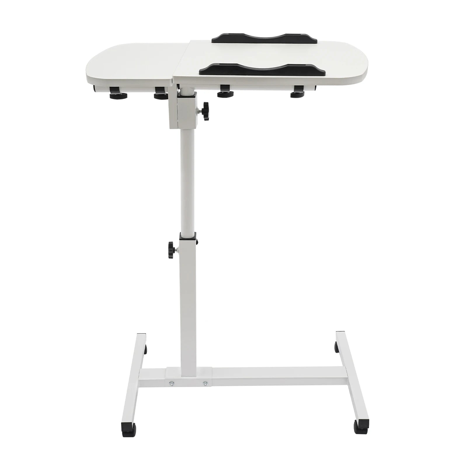 Height Adjustable White Computer Desk Stand with Wheels Adjustable Rolling Laptop Table Suitable for Bedroom, Living Room, Study