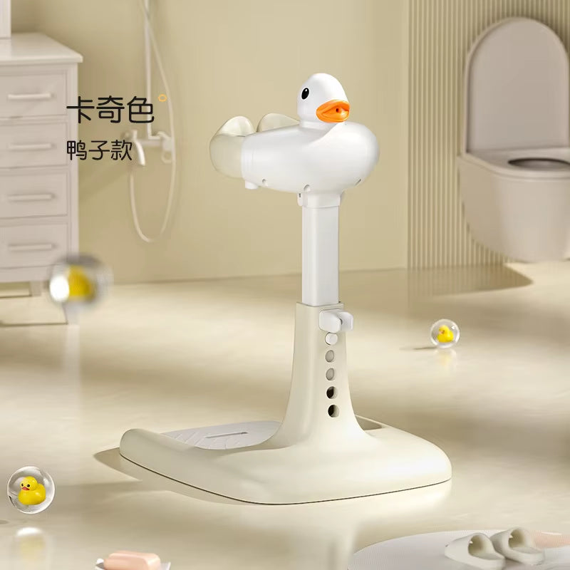 Portable Non-Slip Duck Shaped Baby Bath Racks Shower Helper Handle Adjust Length Stand Themselves for Standing Toddler Shower