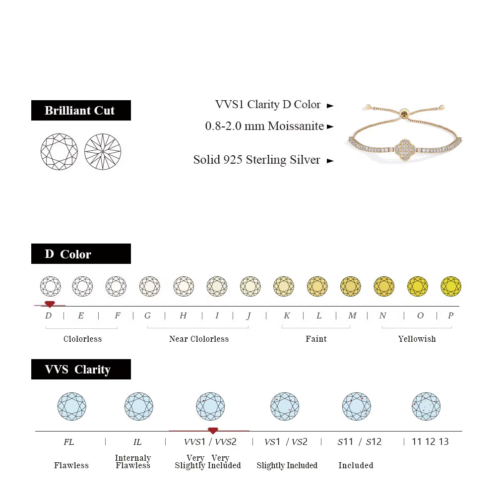 Luxury Full Moissanite Diamond Tennis Bracelets D VVS1 925 Sterling Silver Gold Plated for Women Wedding Jewelry 16+8Cm
