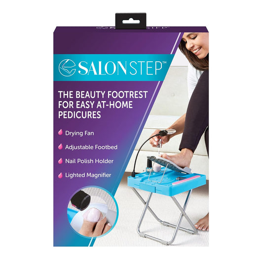 the Beauty Footrest for Easy At-Home Pedicures, Treat Your Feet, No More Bending or Stretching with LED Magnifier, Drying Fan, Adjustable Foot Rest, Non-Slip Sturdy Legs & Built-In Storage