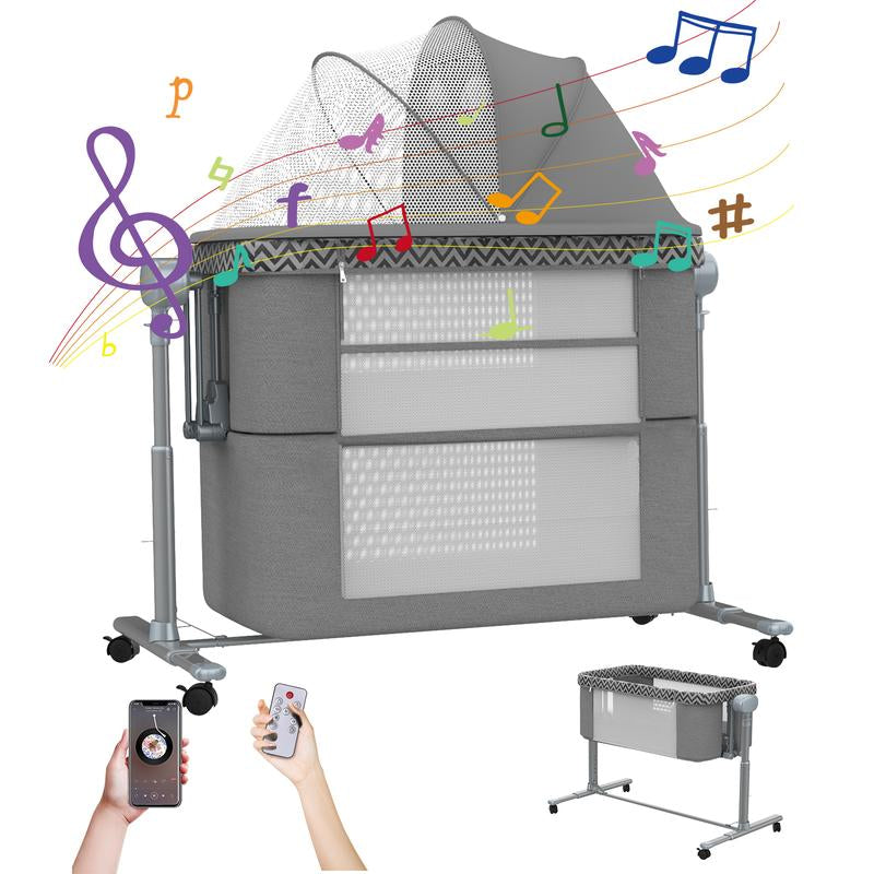 Electric Rocking Bassinet for Baby, 4 and 1 Baby Bedside Bassinets with Remote Control, Portable Bassinets Bedside Sleeper for Newborn with 3-Speed Swings, Baby Crib in Bed with Wheels