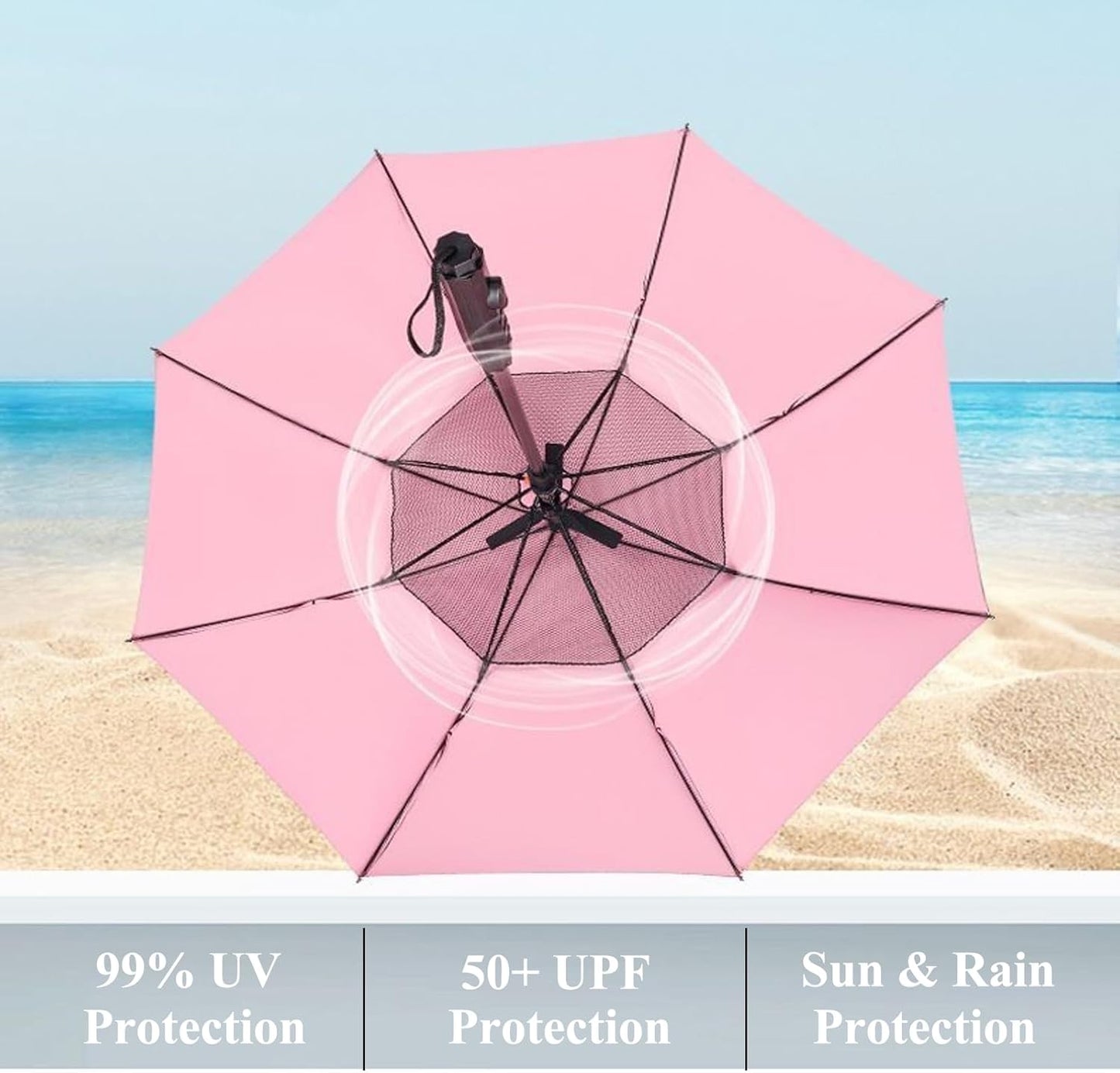 Umbrella with Fan and Mist Spray, 2025 Upgraded UV Blocking Umbrella with Fan and Mister for Summer Outdoor Activities