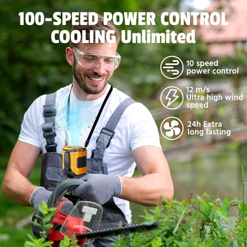 Upgrade Personal Portable Waist Clip Fan,Rechargeable 5000Mah Battery Power Bank,10 Speeds 5300RPM Strong Airflow, LED Light, up to 8H of Working Time, Hands-Free Hanging Neck Fan, Wearable Belt Fan for Camping, Outdoor, Jobsite,Farms,Traveling,Fishing