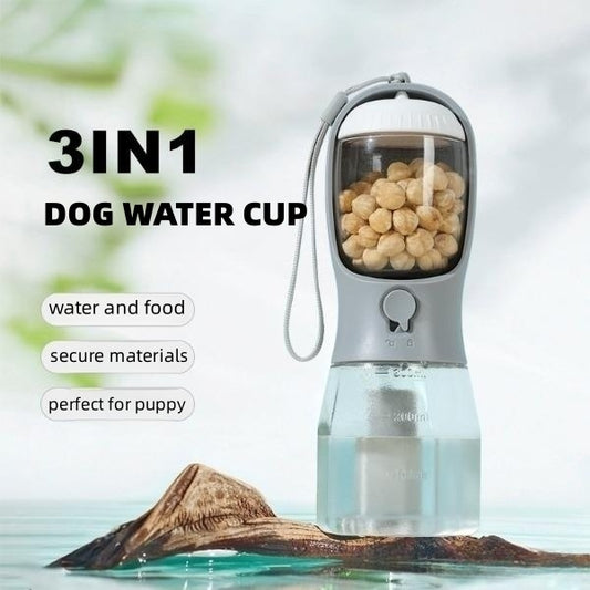 3-in-1 Portable Dog Water Bottle with Food Container & Waste Bag