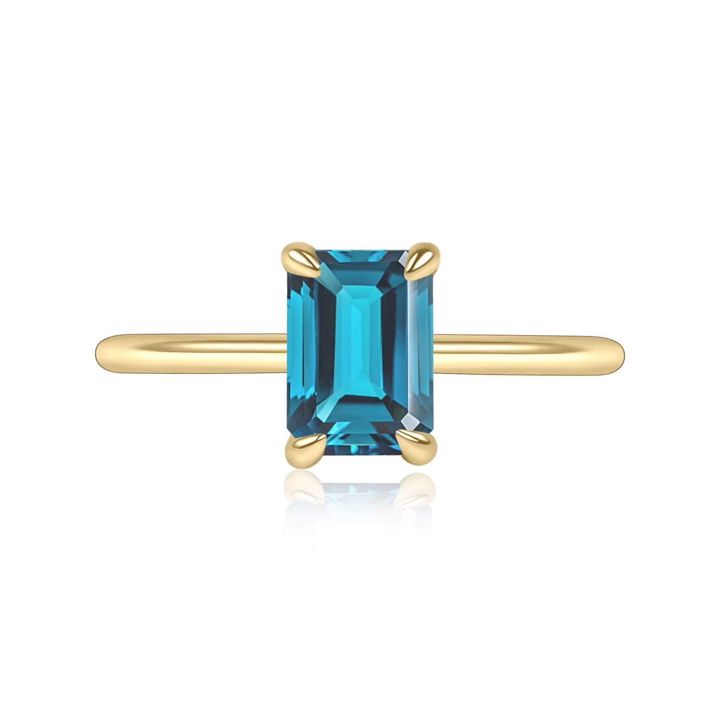 18K Gold Plated Silver Octagon 5X7Mm 1.46Ct Peridot Birthstone Solitaire Eagle Prongs Engagement Rings Gift for Her
