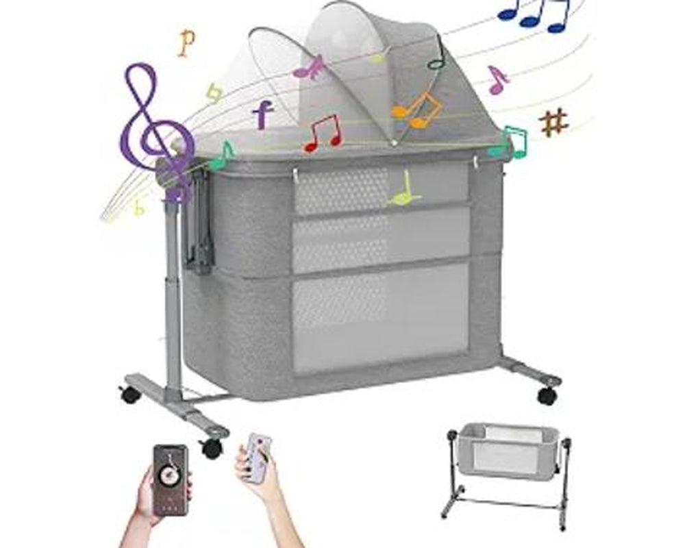 Electric Rocking Bassinet for Baby, 4 and 1 Baby Bedside Bassinets with Remote Control, Portable Bassinets Bedside Sleeper for Newborn with 3-Speed Swings, Baby Crib in Bed with Wheels