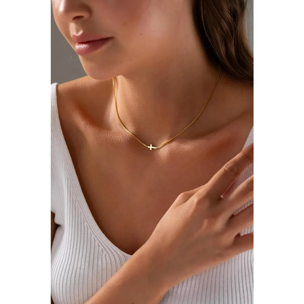 Cross Necklace for Women 14K Gold Silver Plated Dainty Small Cross Pendant Choker Simple Trendy Cute Cross Charm Chain Necklace