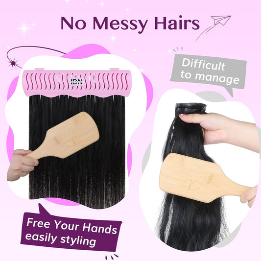 Hair Extension Holder Stand for Styling, 4 Installation Modes with Tool, Pink Hair Extension Holder Designed to Securely Hold Your Extensions for Washing, Styling, Packing and Storing