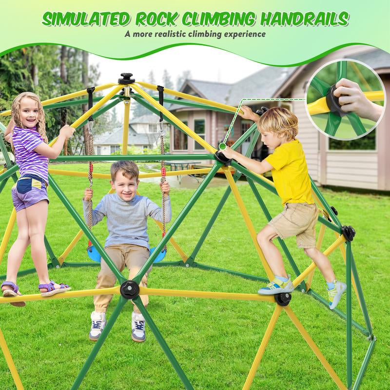 Bearbro 10Ft Climbing Frame Swing Set with Saucer Swing,Included Hammock(Blue and Green Not Included), Jungle Gym for Kids Outdoor Backyard, Supports 800Lbs, Easy Asssembly, Rust-Resistant