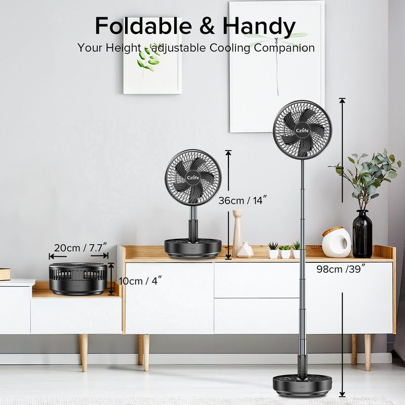 Czlife F9 Portable Fan, 10000Mah Rechargeable Battery Powered Travel Fan for Sleeping Camping Bedroom Outdoor, Cordless Floor Desk Fan, Oscillating Folding USB Fan with Remote,New Arrival, 4 Speed, Timer, 7.7"