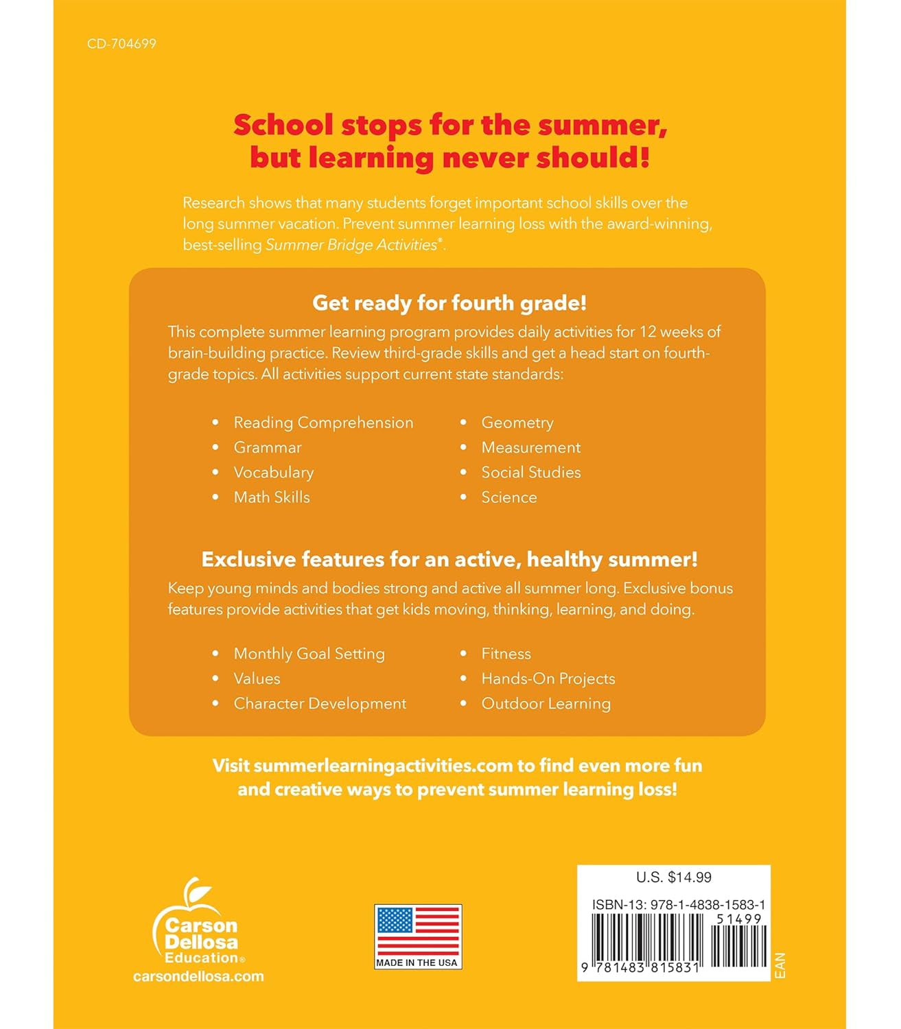 Summer Bridge Activities 3Rd to 4Th Grade Workbook, Activity Book with Math, Reading Comprehension, Science, Fitness, Social Studies, Writing Practice, and Flash Cards