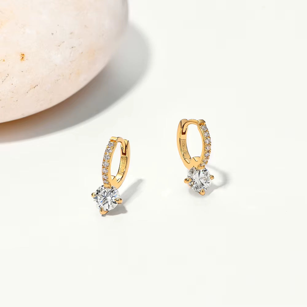 Full Moissanite Diamond Earring S925 Sterling Silver Gold Plated 4-Claws Eardrop for Women Wedding Jewelry High Quality