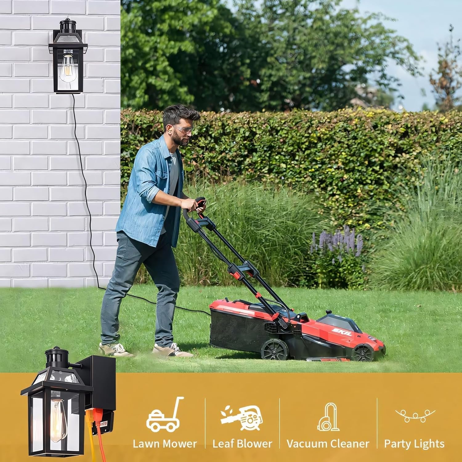 Porch Lights with GFCI Outlet, Dusk to Dawn Outdoor Lights with Outlet, 3 Lighting Modes Exterior Light Fixture Waterproof, outside Lights for House Front Door Patio Garage