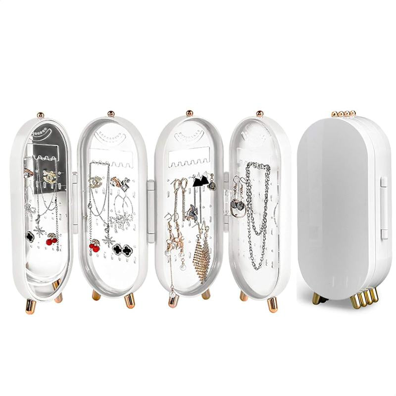 Green Foldable Jewelry Organizer with Mirror, 4-Tier Dustproof Display Box for Earrings and Necklaces, Features 153 Slots