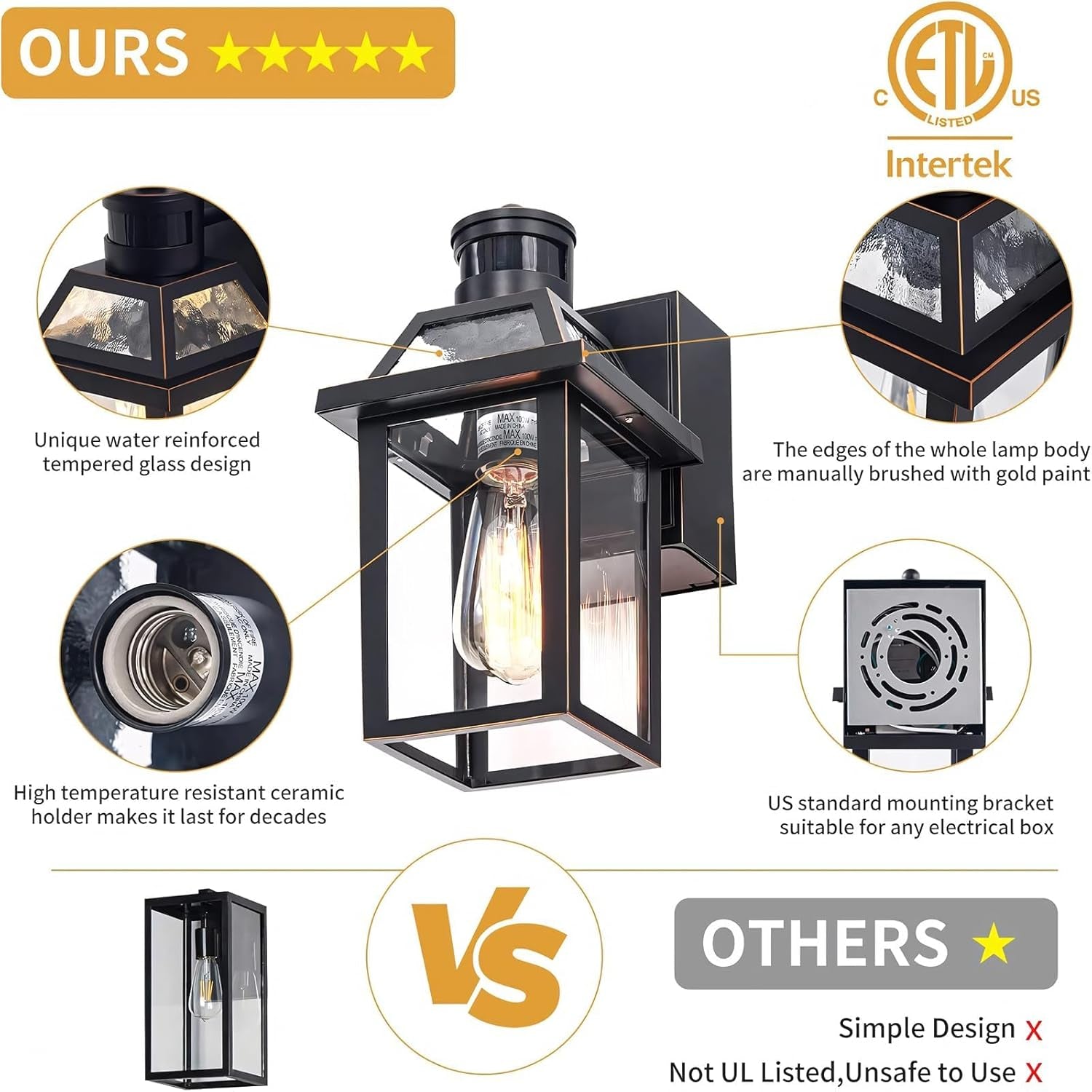 Dusk to dawn outdoor light made with durable aluminum and tempered glass